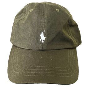 Polo Ralph Lauren Olive Green Pony Hat Leather Strap Cotton Baseball Cap